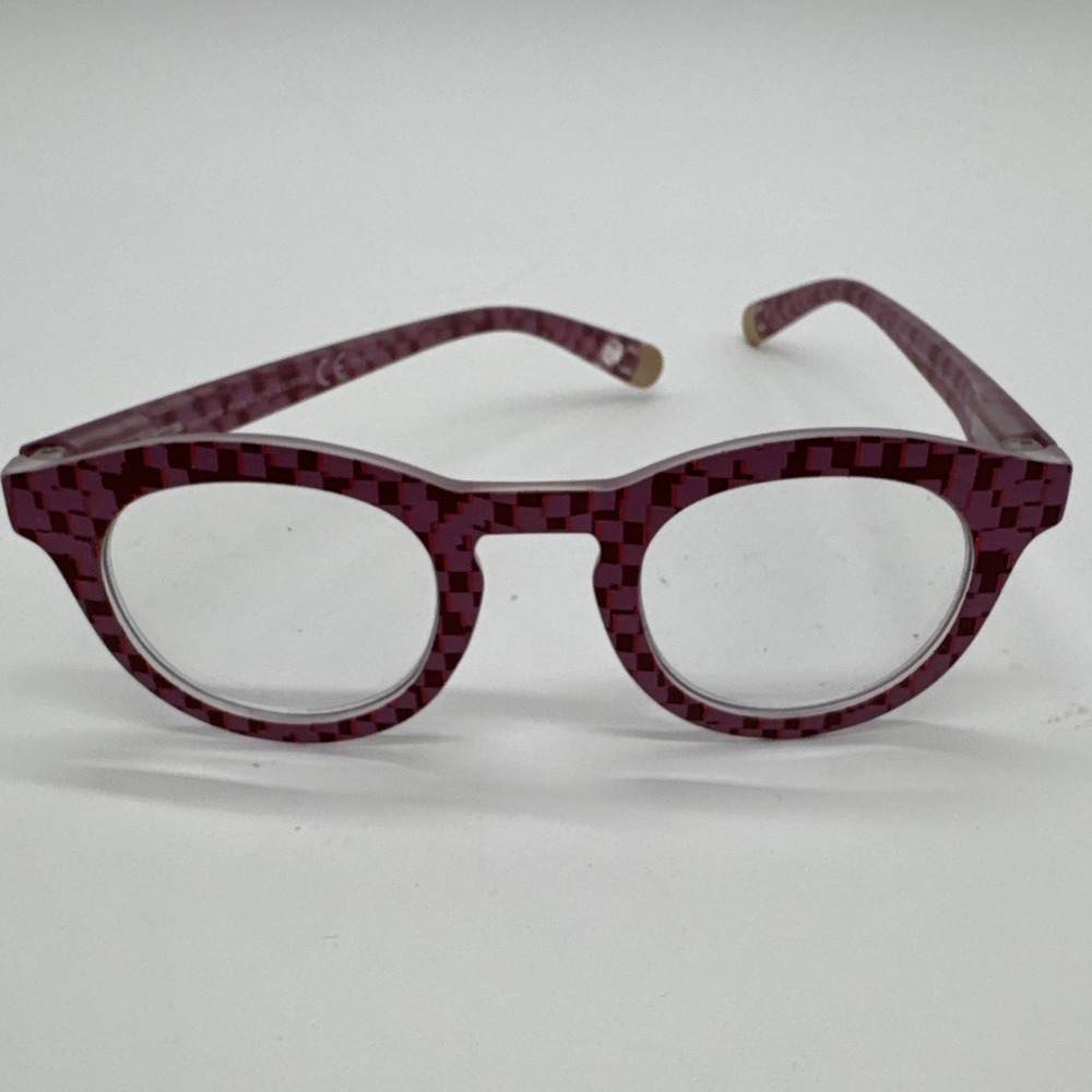 Peepers +1.5 Reading Glasses Frame Of Mind Pink‎ Checkered W/ Blue Light Lenses